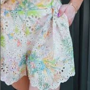 Umgee Multicolor Floral Eyelet Shorts with pockets